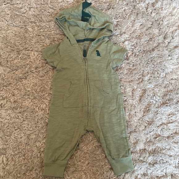 Dino Zip Short sleeve Hooded Romper - Picture 1 of 2